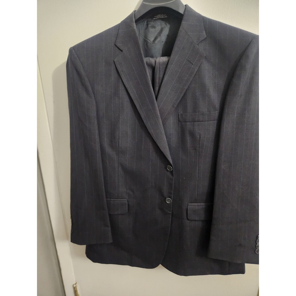 Towncraft Mens Navy Blue Pinstripe 2 Piece Suit Custom  46R 38W 30L Wool Blend